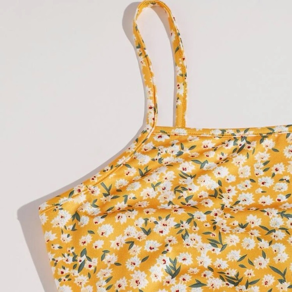 Yellow Floral Ruched Drawstring Dress - Picture 5 of 5